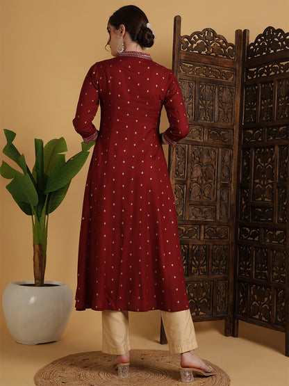 Rayon Calf Length Solid Semi-Flared 3/4 Sleeves V-Neck Kurta