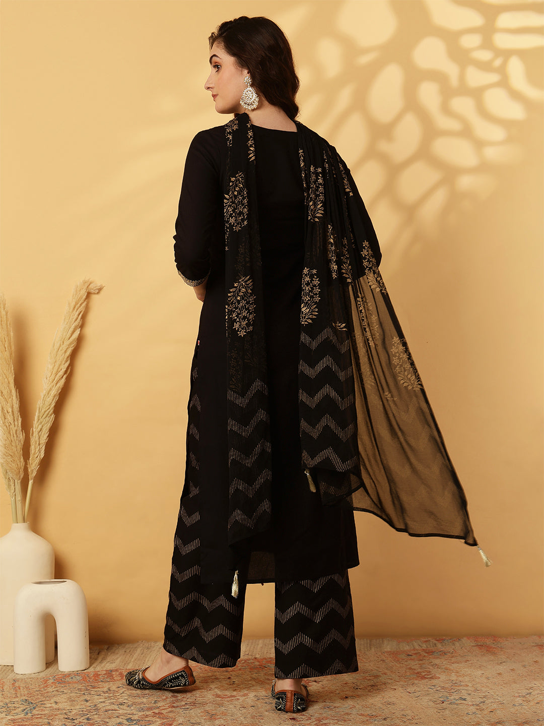 Rayon Calf Length Solid Straight 3/4 Sleeves Round Neck Kurta Bottom Dupatta Set