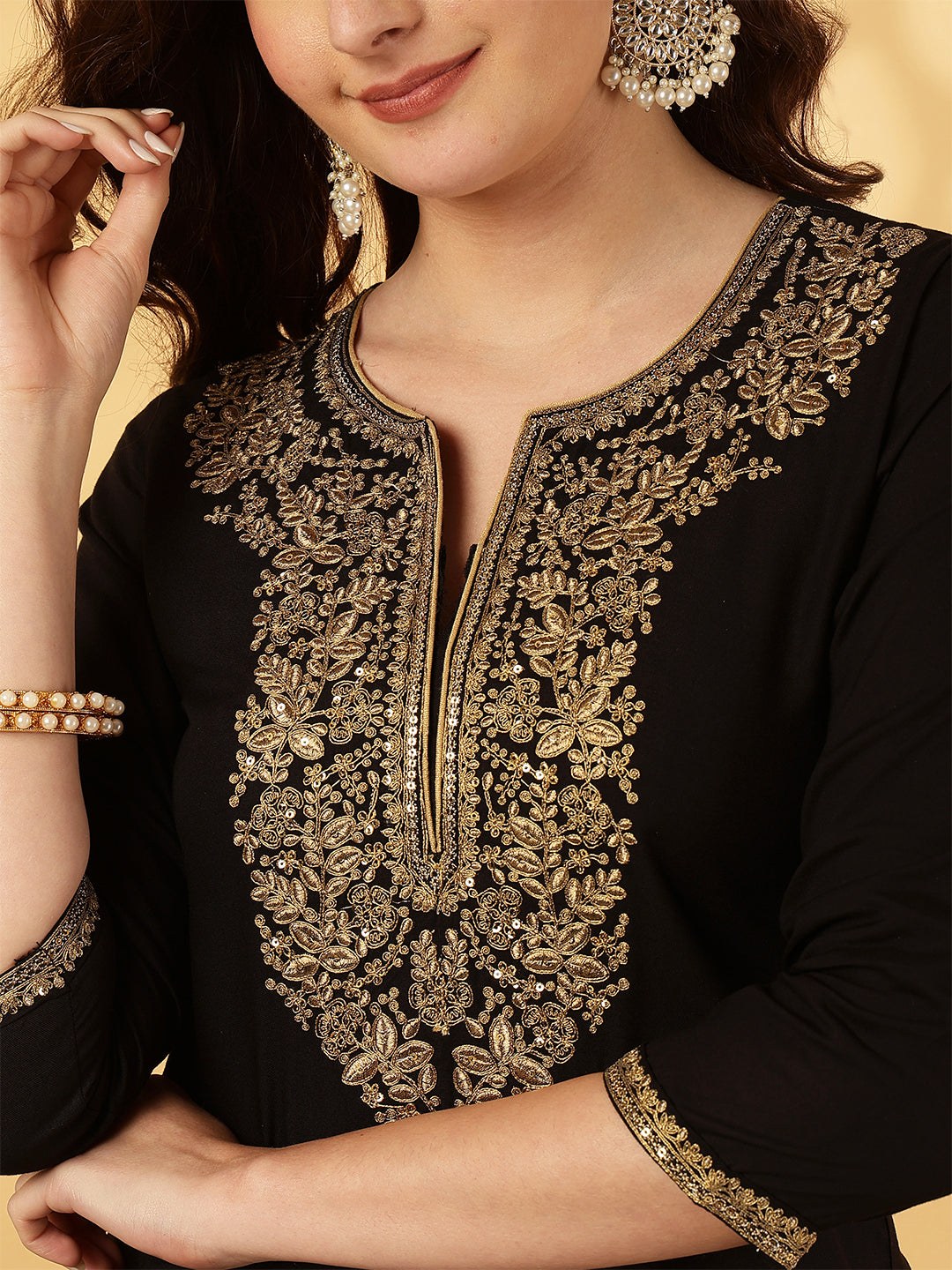 Rayon Calf Length Solid Straight 3/4 Sleeves Round Neck Kurta Bottom Dupatta Set