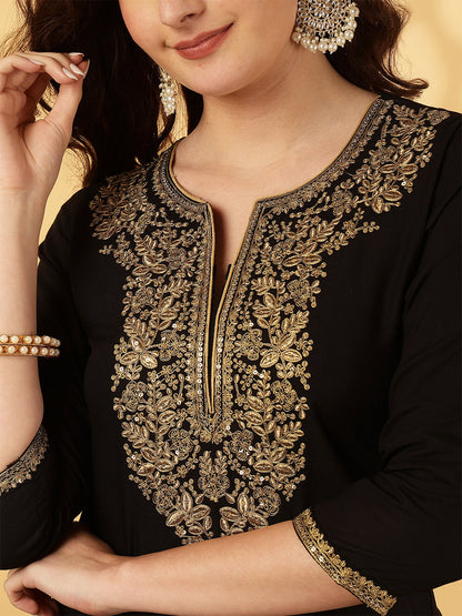 Rayon Calf Length Solid Straight 3/4 Sleeves Round Neck Kurta Bottom Dupatta Set