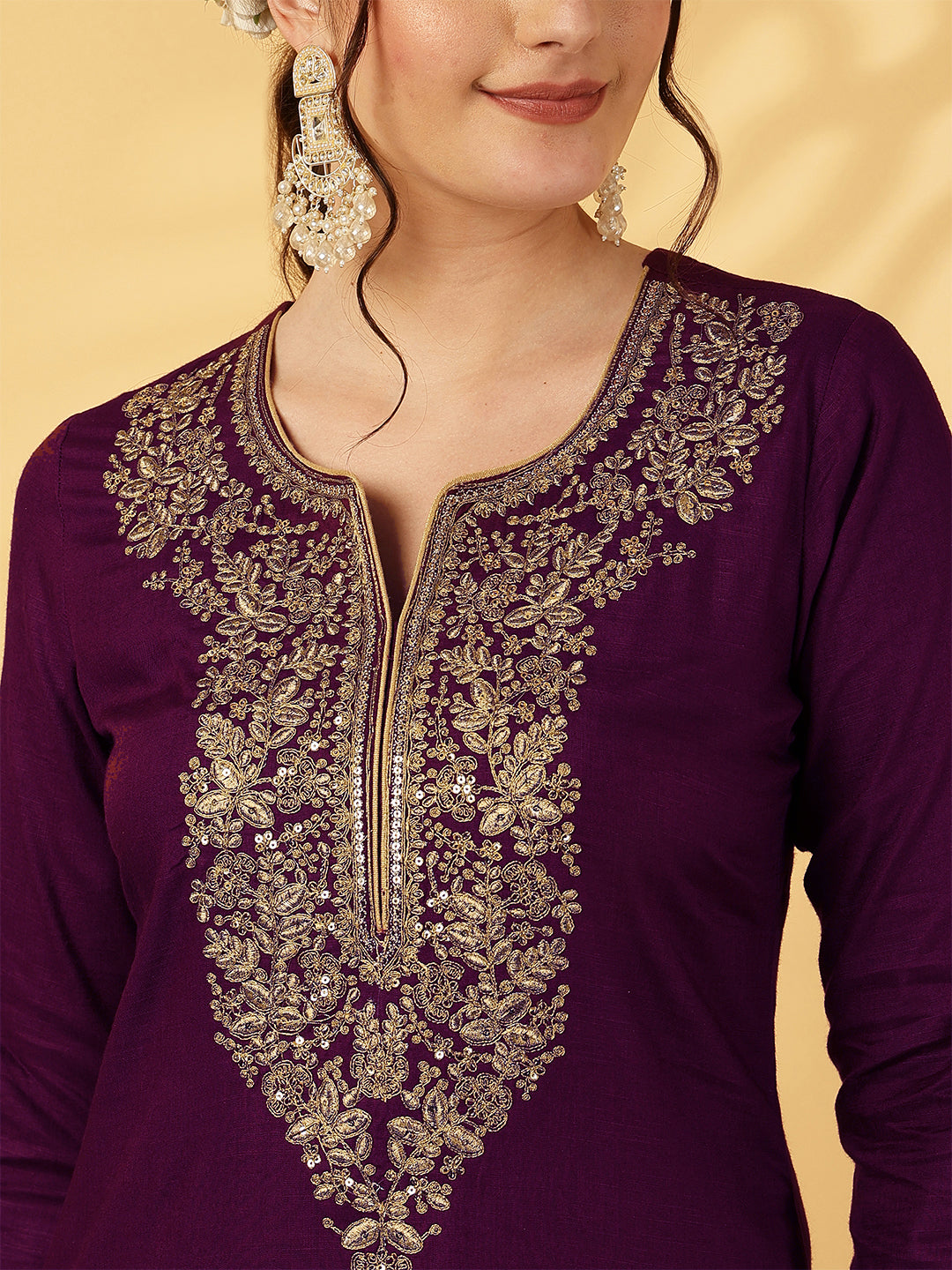 Rayon Calf Length Solid Straight 3/4 Sleeves Round Neck Kurta Bottom Dupatta Set