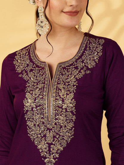 Rayon Calf Length Solid Straight 3/4 Sleeves Round Neck Kurta Bottom Dupatta Set