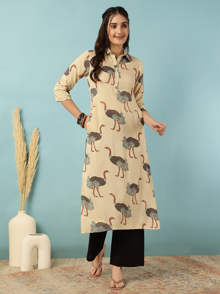 Gulmohar Jaipur beige rayon printed kurta – wholesale manufacturer &amp; exporter from India