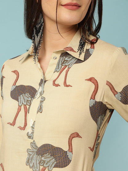 Rayon Calf Length Printed Straight 3/4 Sleeves Shirt Collar Kurta