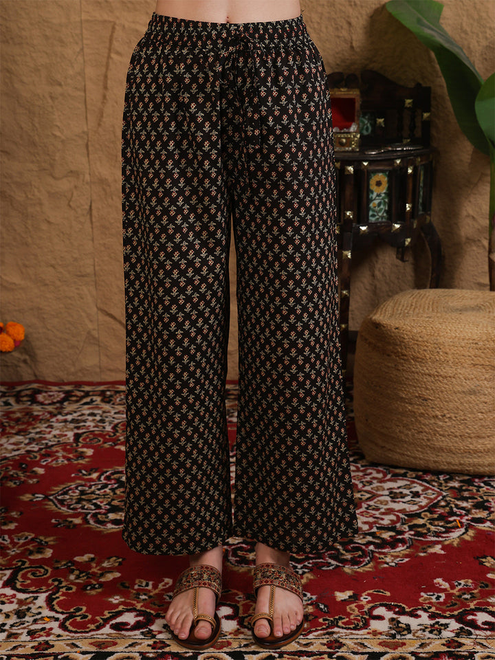 Cotton Calf Length Printed Three-Quarter Sleeves Round Neck Straight Kurta Bottom With Dupatta