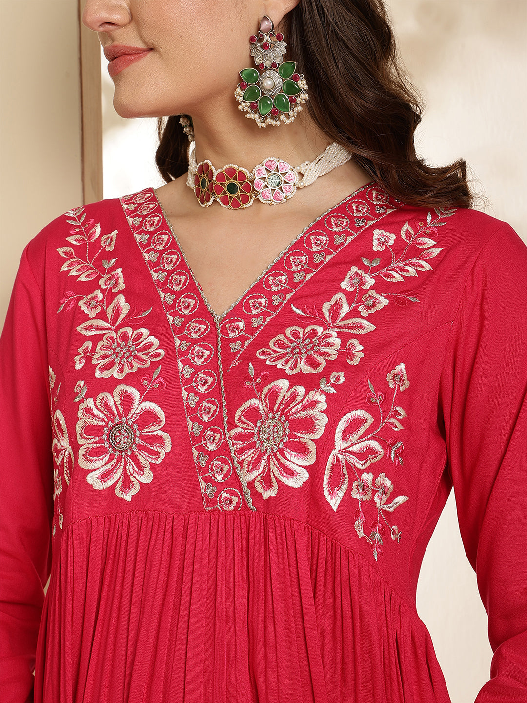 Rayon Calf Length Solid Three-Quarter Sleeves V-Neck Semi-Flared Kurta Bottom With Dupatta