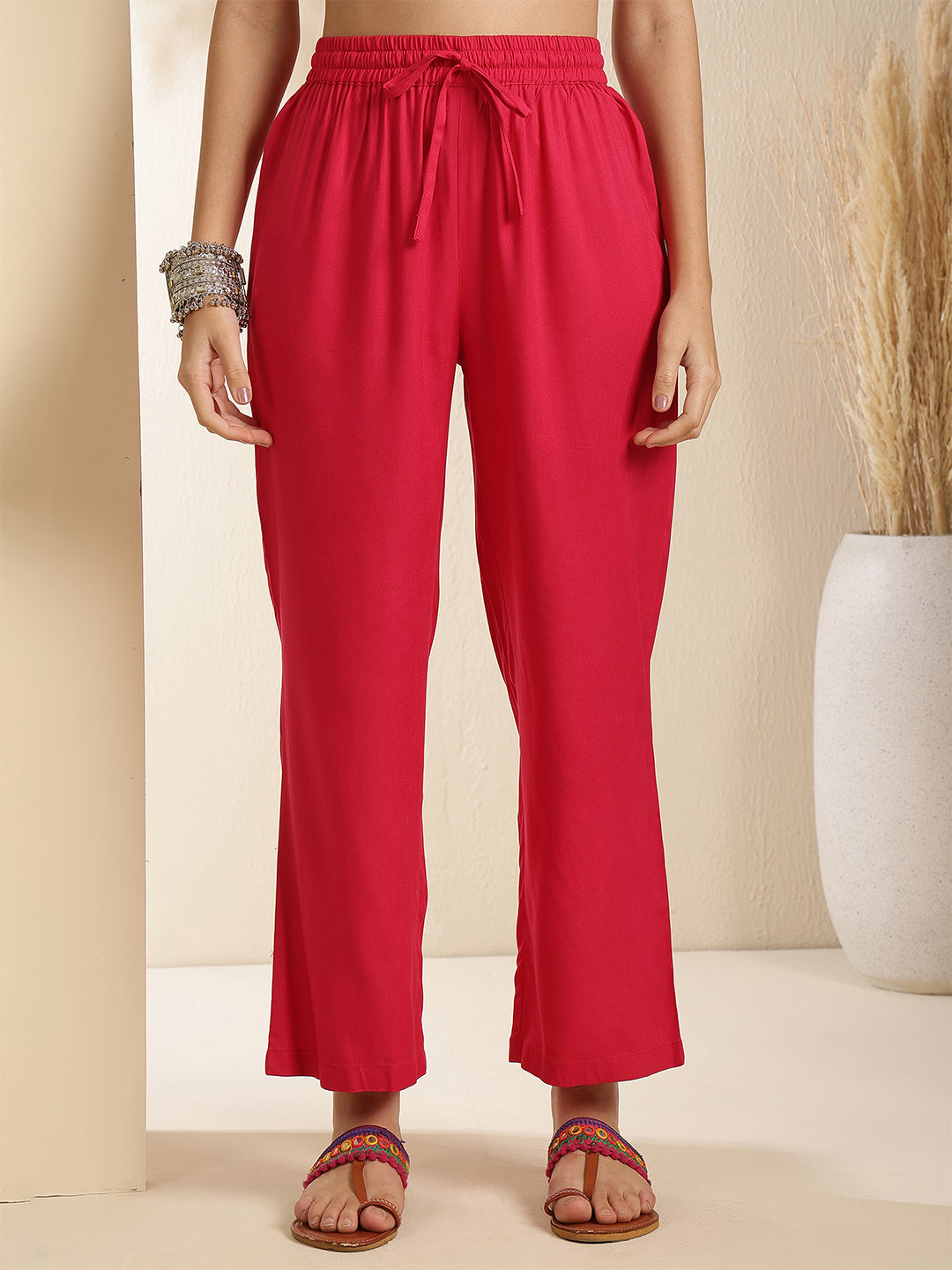 Rayon Calf Length Solid Three-Quarter Sleeves V-Neck Semi-Flared Kurta Bottom With Dupatta