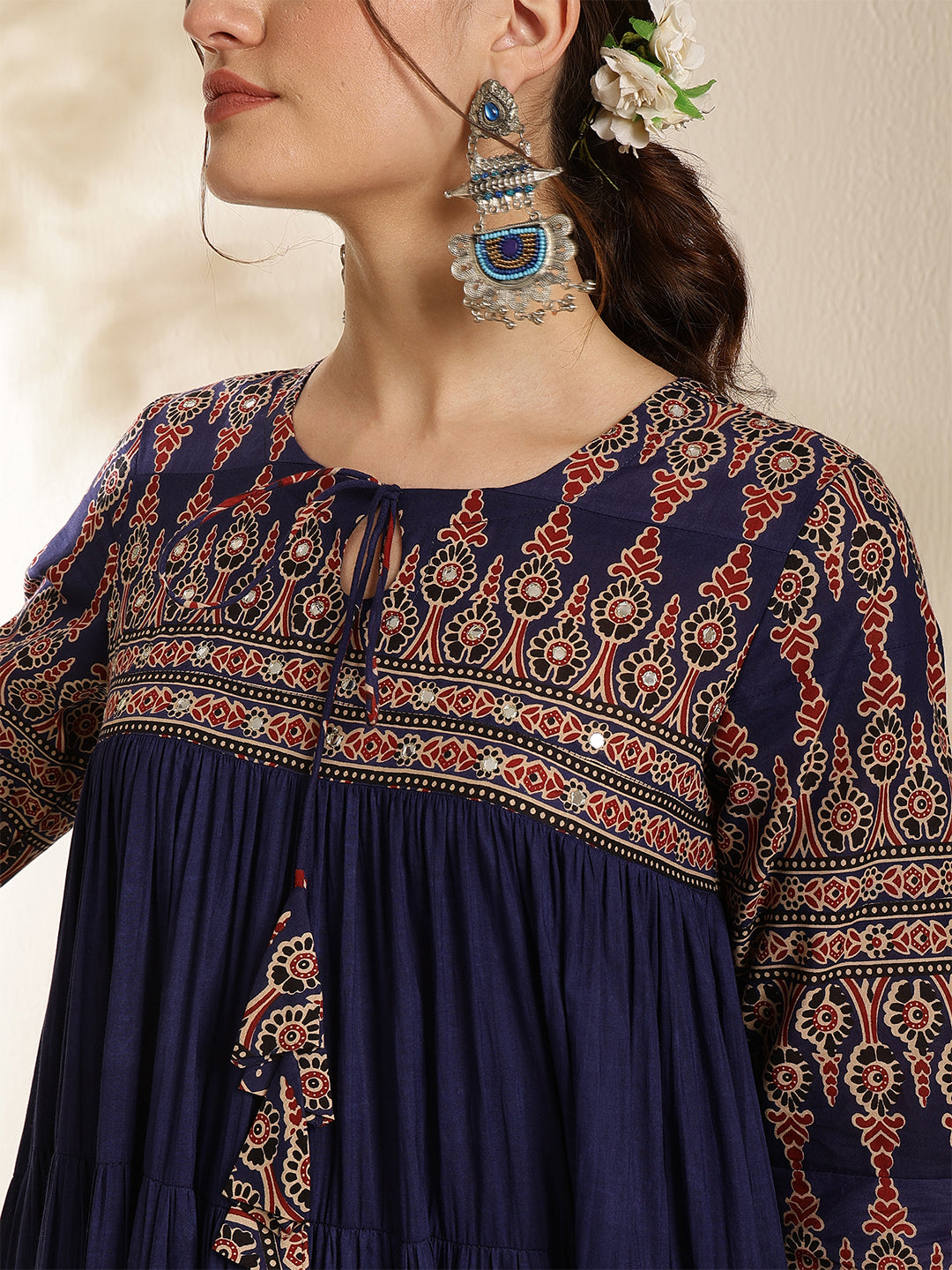 Cotton Calf Length Solid Three-Quarter Sleeves Key Hole Neck Anarkali Kurta Bottom With Dupatta