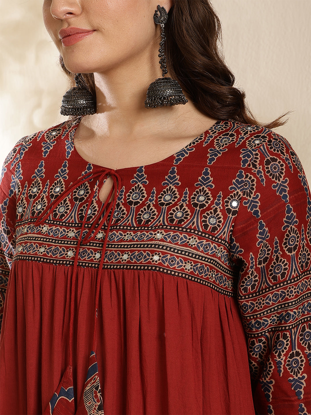 Cotton Calf Length Solid Three-Quarter Sleeves Key Hole Neck Anarkali Kurta Bottom With Dupatta