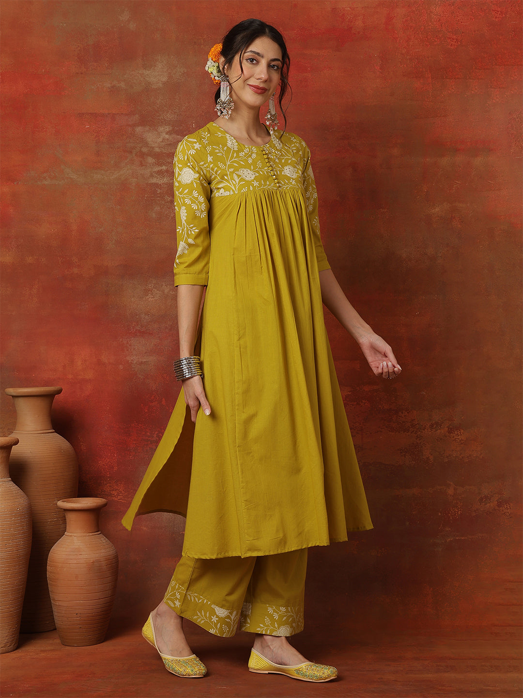 Rayon Calf Length Solid 3/4 Sleeves Round Neck A-Line Kurta Bottom With Dupatta