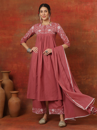 Rayon Calf Length Solid 3/4 Sleeves V-Neck A-Line Kurta Bottom With Dupatta