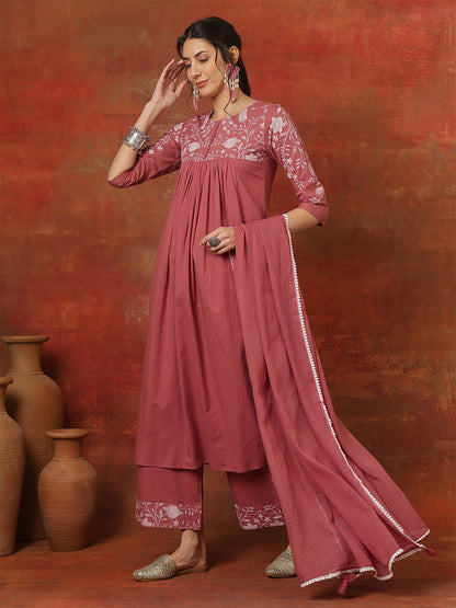Rayon Calf Length Solid 3/4 Sleeves V-Neck A-Line Kurta Bottom With Dupatta