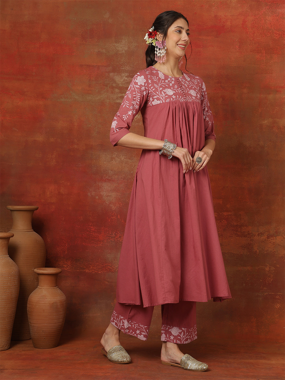 Rayon Calf Length Solid 3/4 Sleeves V-Neck A-Line Kurta Bottom With Dupatta