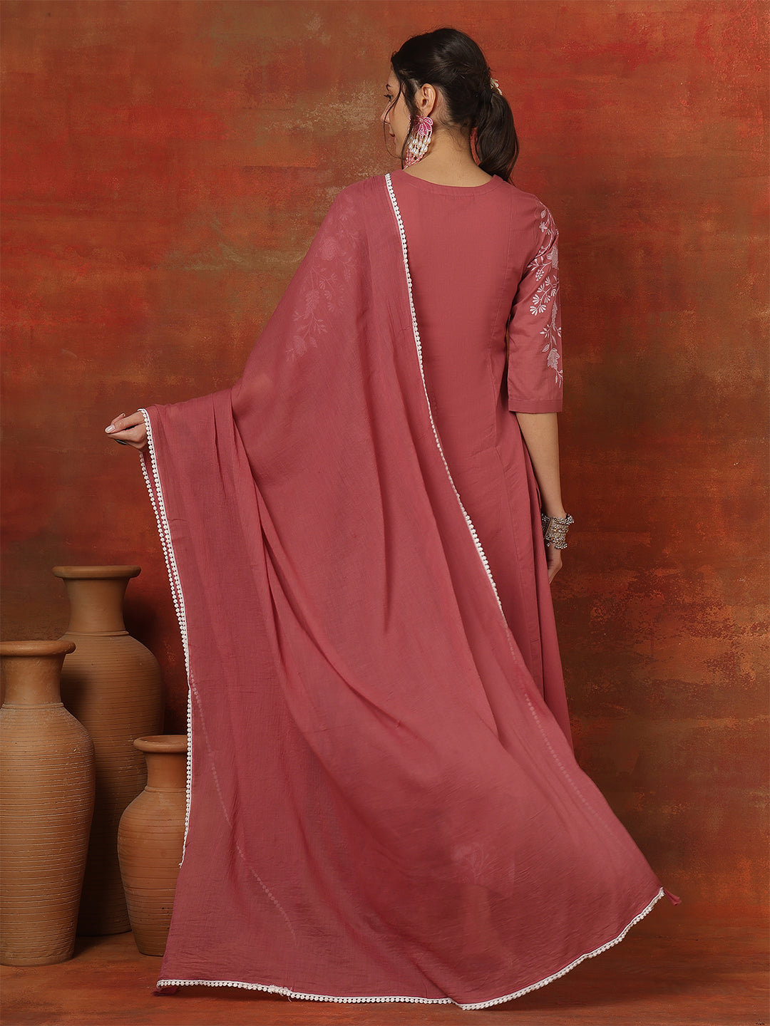 Rayon Calf Length Solid 3/4 Sleeves V-Neck A-Line Kurta Bottom With Dupatta