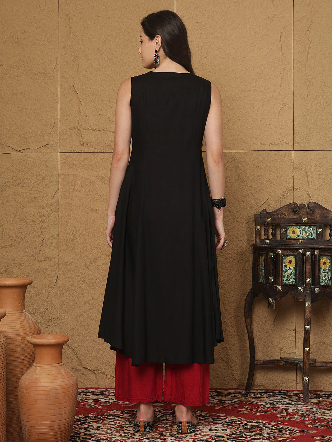 Rayon Calf Length Solid  Round Neck A-Line Kurta