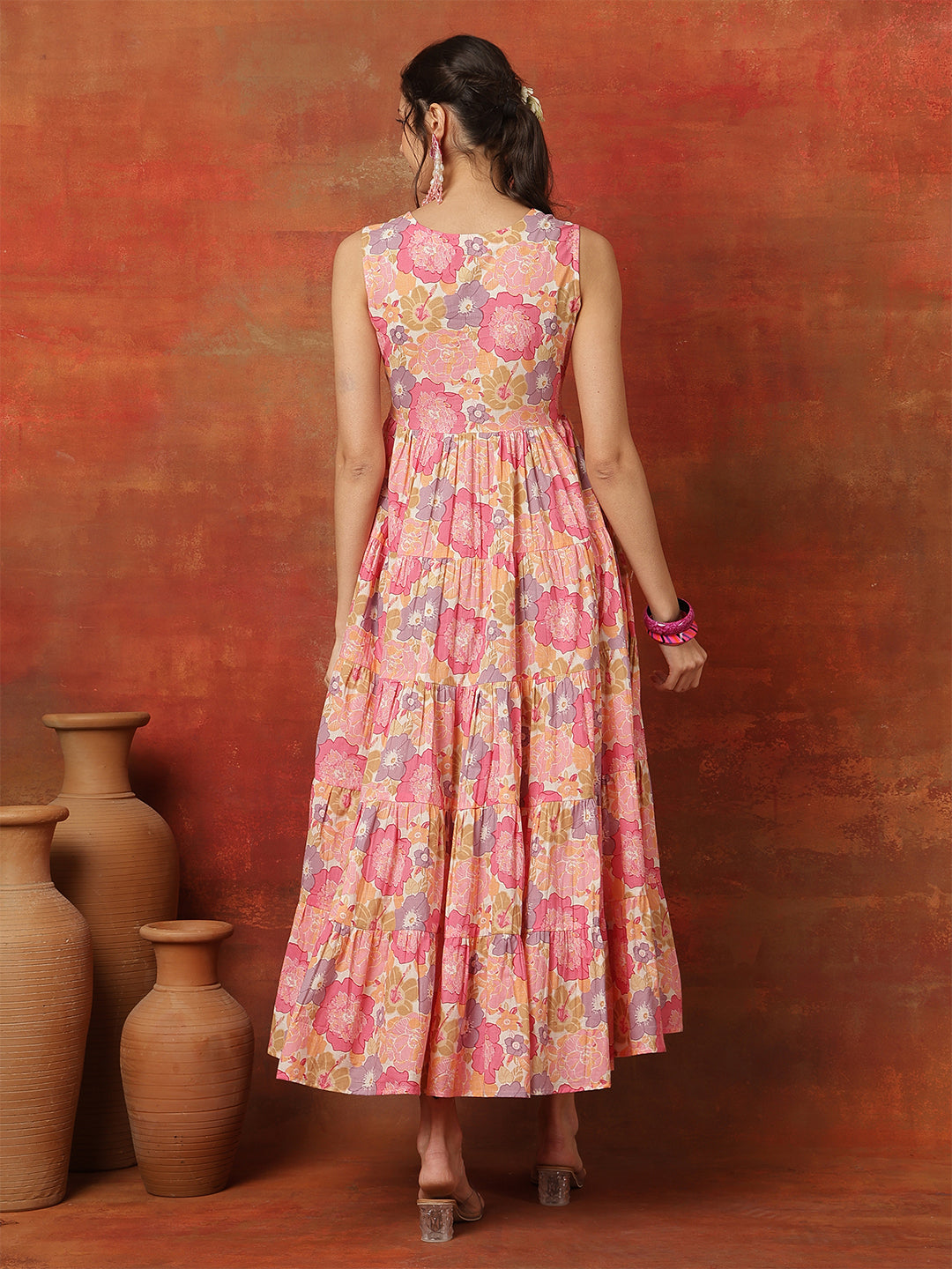 Cotton Calf Length Solid  Sweetheart Neck Flared Kurta