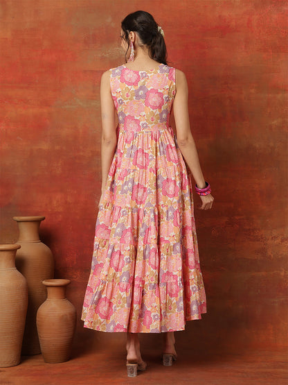 Cotton Calf Length Solid  Sweetheart Neck Flared Kurta