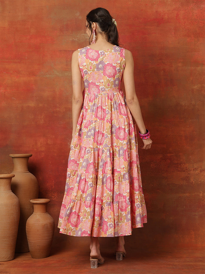 Cotton Calf Length Solid  Sweetheart Neck Flared Kurta
