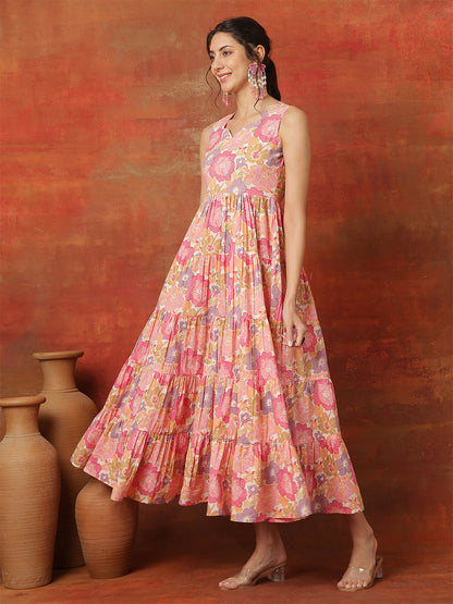 Cotton Calf Length Solid  Sweetheart Neck Flared Kurta