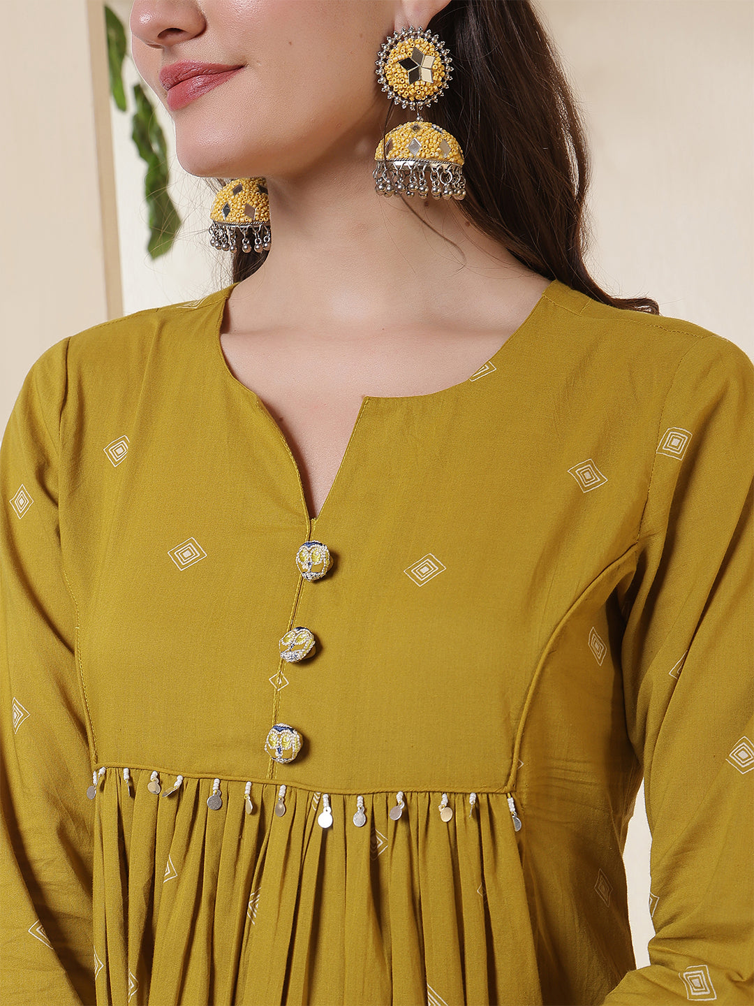 Rayon Calf Length Printed 3/4 Sleeves Round Neck Semi-Flared Kurta Suit Set