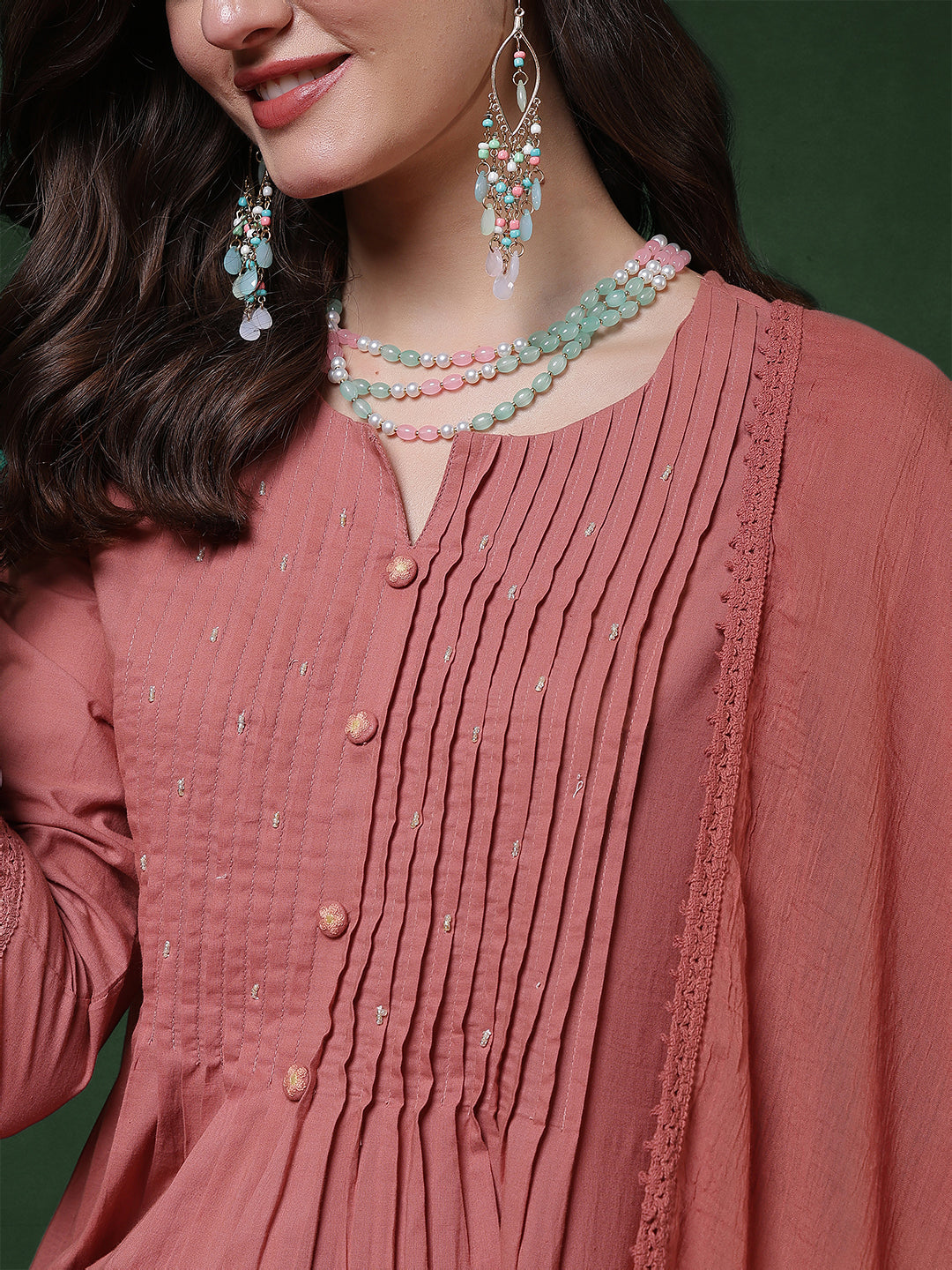 Rayon Calf Length Solid 3/4 Sleeves Round Neck Semi-Flared Kurta Suit Set