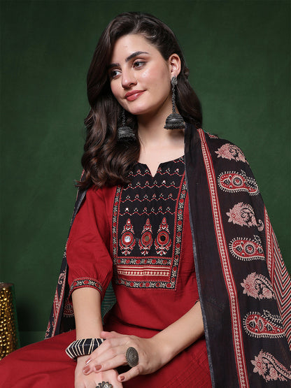 Rayon Calf Length Solid 3/4 Sleeves Round Neck Straight Kurta Suit Set