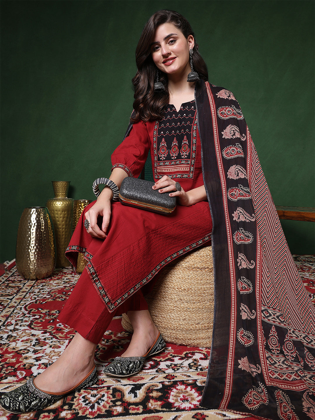 Rayon Calf Length Solid 3/4 Sleeves Round Neck Straight Kurta Suit Set