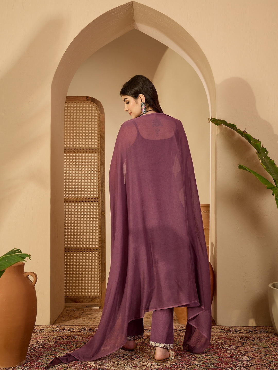 Cotton Calf Length Solid Sleeveless V-Neck Straight Kurta Suit Set