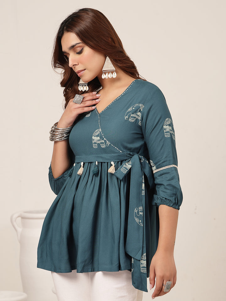 Flared Rayon Printed Top