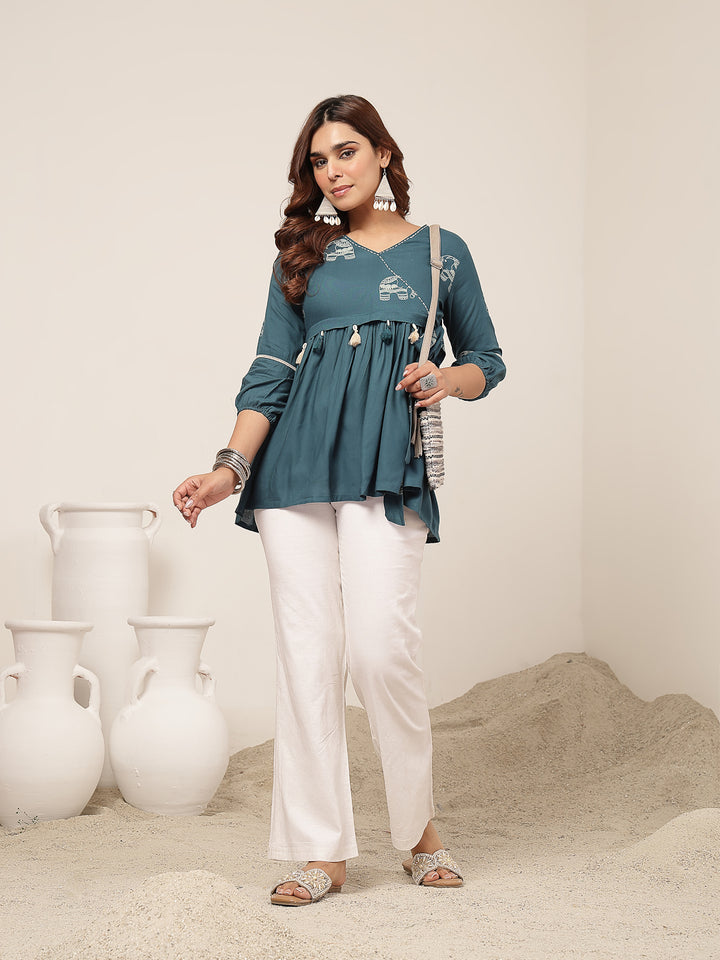 Flared Rayon Printed Top
