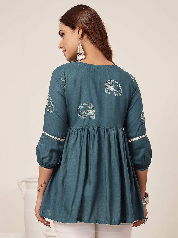 Flared Rayon Printed Top