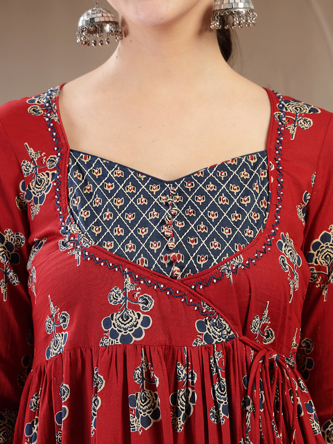 Cotton Ankle Length Printed 3/4 Sleeves Sweetheart Neck Anarkali Kurta