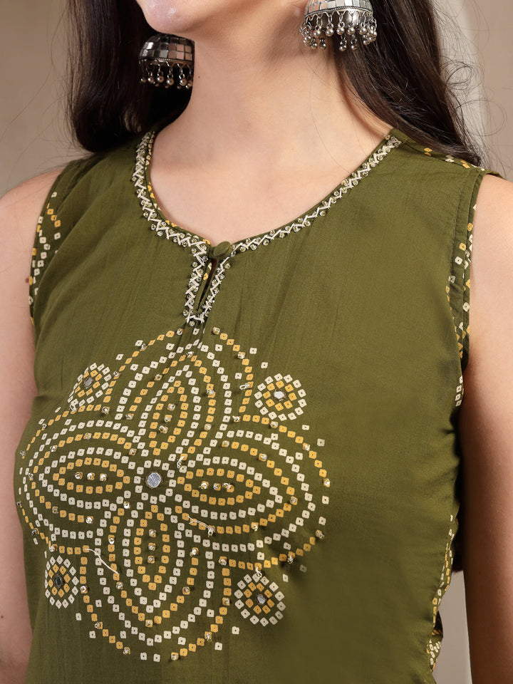 Cotton Calf Length Printed Sleeveless Round Neck Straight Kurta Suit Set With Dupatta