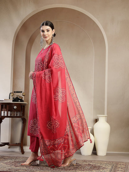 Cotton Calf Length Printed Sleeveless Round Neck Straight Kurta Suit Set With Dupatta