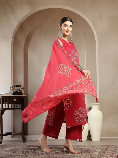 Cotton Calf Length Printed Sleeveless Round Neck Straight Kurta Suit Set With Dupatta (Pre-Order)