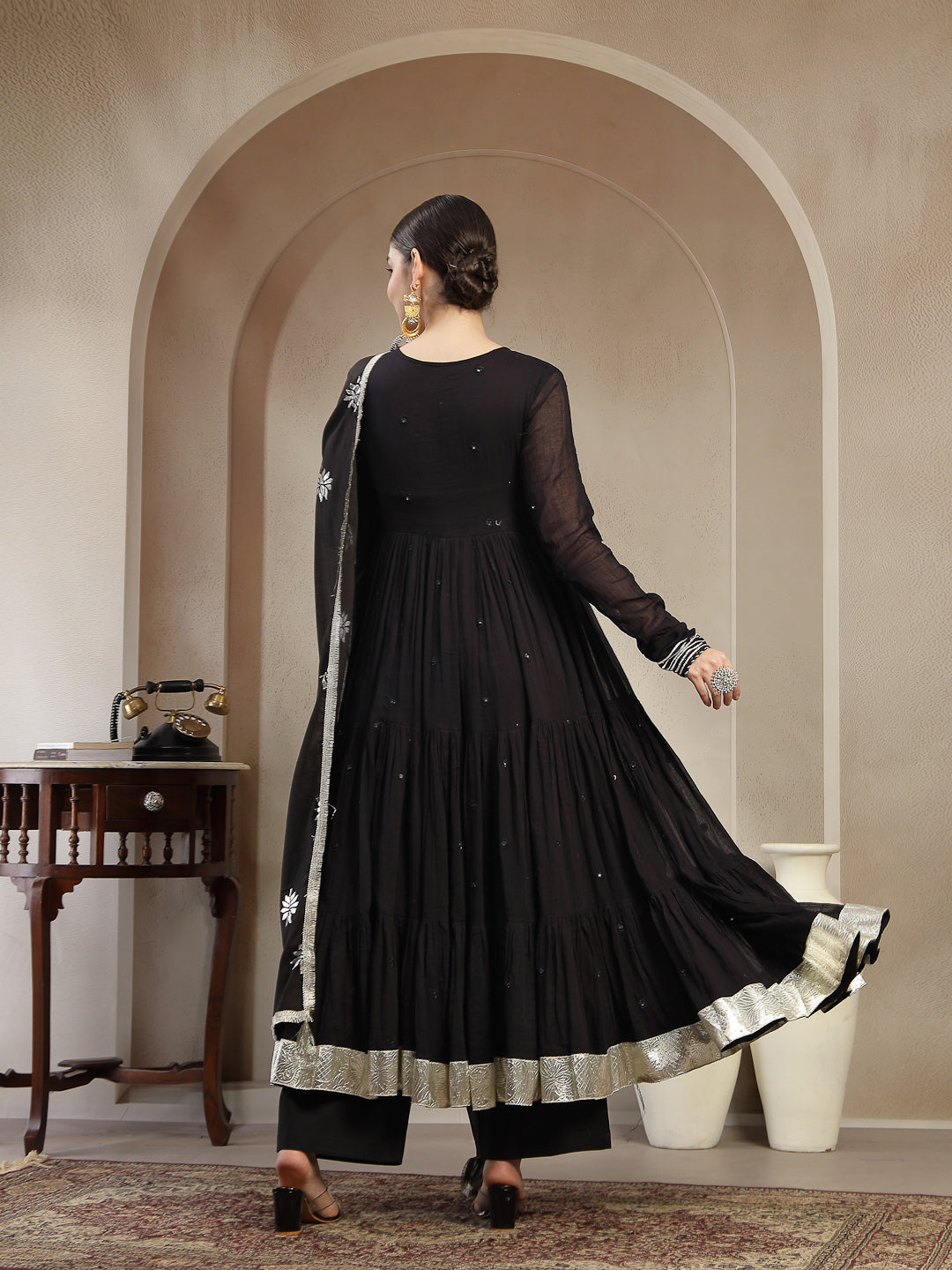 Malmal Calf Length Solid Full Sleeves Anrakha Neck Anarkali Lining Kurta Suit Set With Dupatta