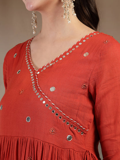 Malmal Calf Length Solid Full Sleeves Anrakha Neck Anarkali Kurta Suit Set With Dupatta (Pre-Order)