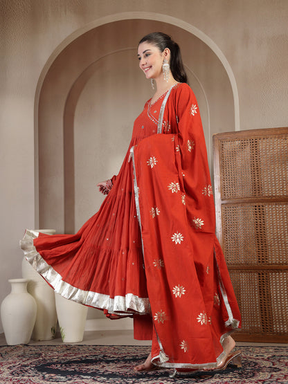 Malmal Calf Length Solid Full Sleeves Anrakha Neck Anarkali Kurta Suit Set With Dupatta (Pre-Order)