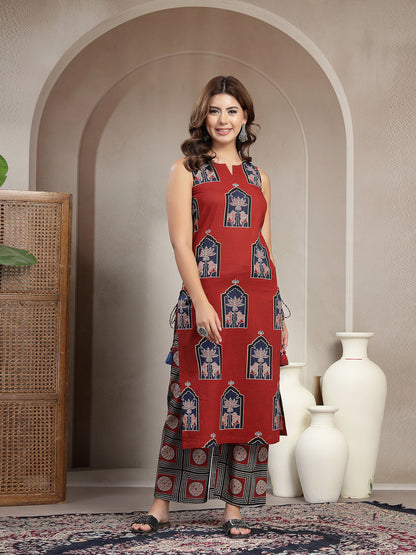 Straight Printed Cotton Round Neck Kurta Set
