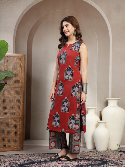 Straight Printed Cotton Round Neck Kurta Set