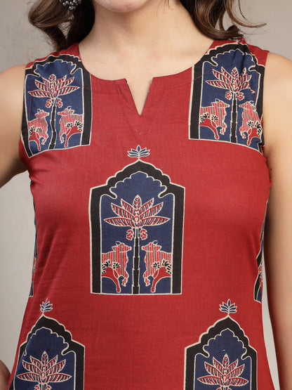 Straight Printed Cotton Round Neck Kurta Set