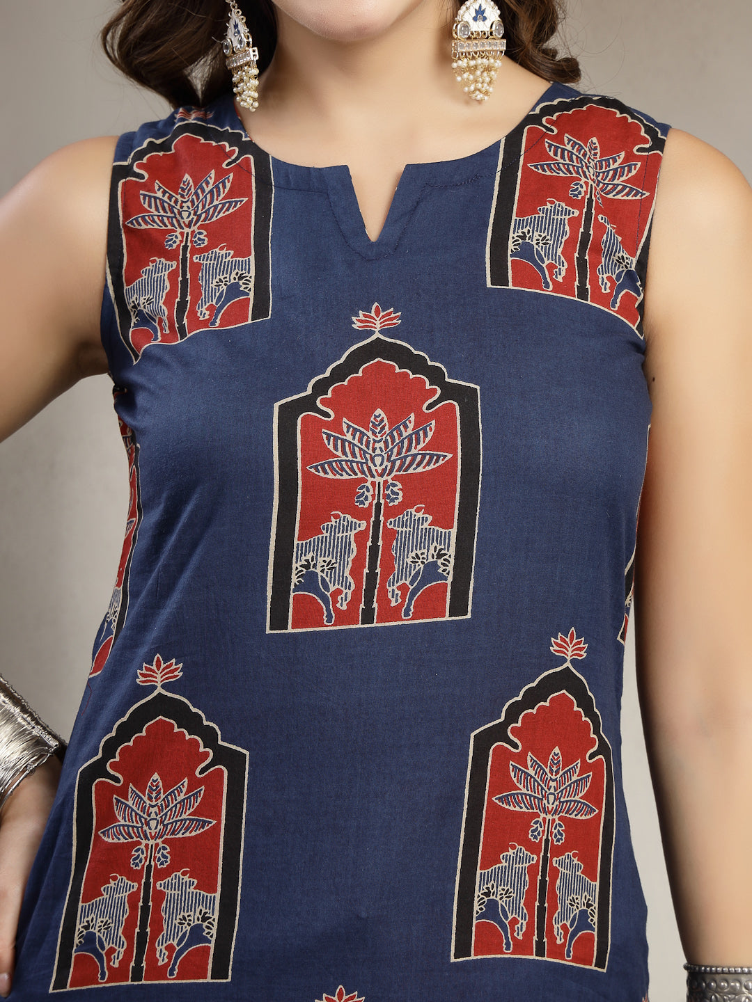 Straight Printed Cotton Round Neck Kurta Set