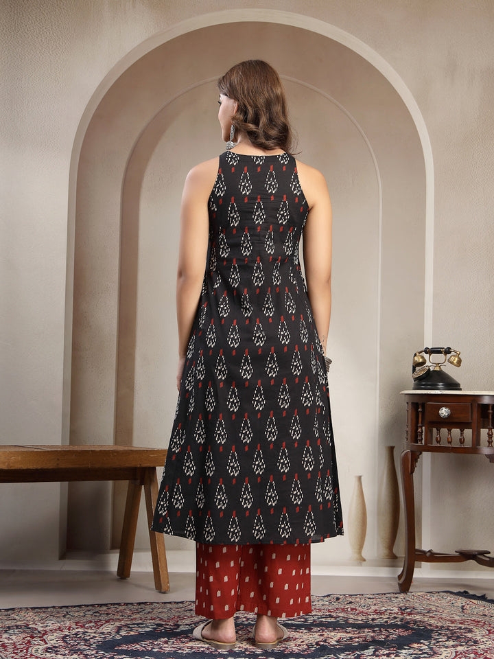 Flared Printed Cotton Round Neck Kurta Set
