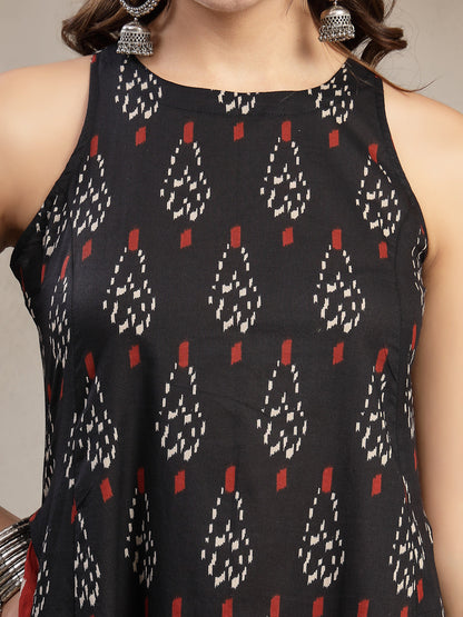 Flared Printed Cotton Round Neck Kurta Set
