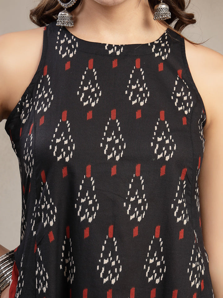 Flared Printed Cotton Round Neck Kurta Set