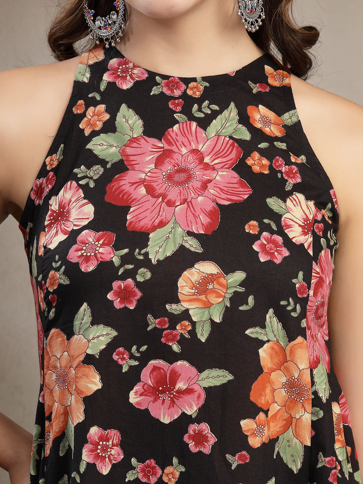 Flared Printed Cotton Round Neck Kurta Set