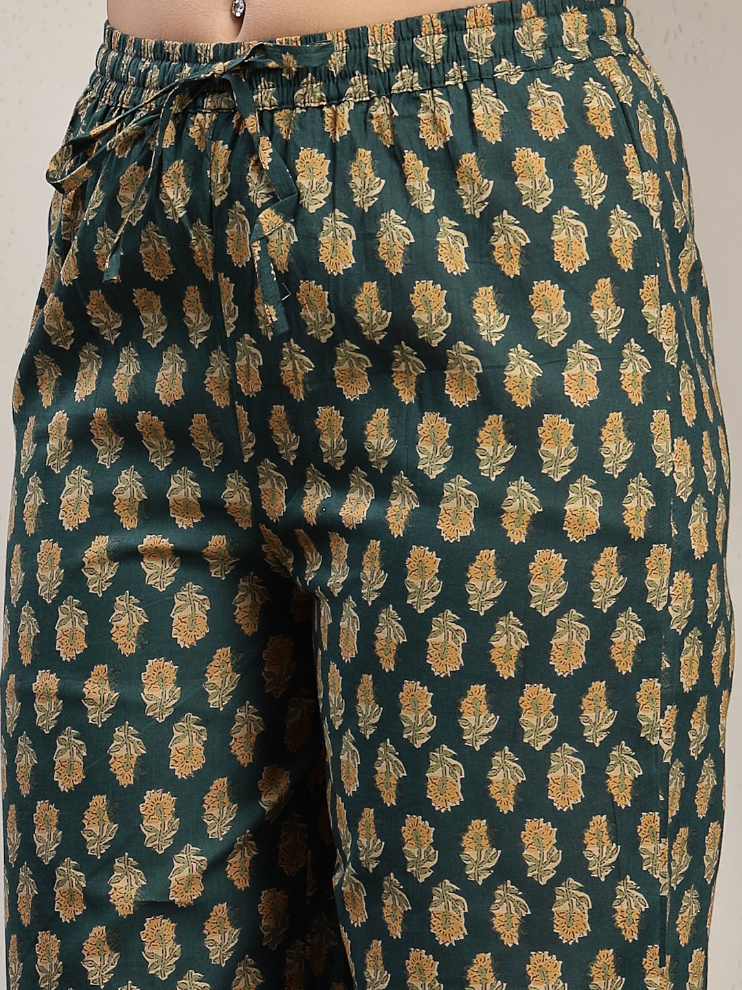 Flared Printed Cotton V-Neck Kurta Set