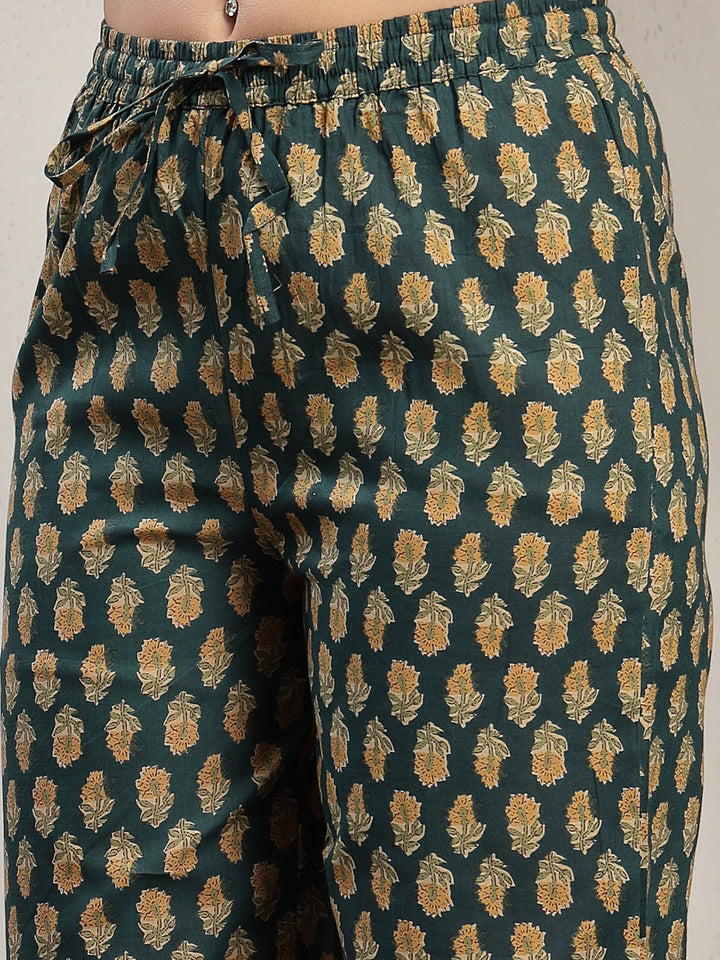 Flared Printed Cotton V-Neck Kurta Set