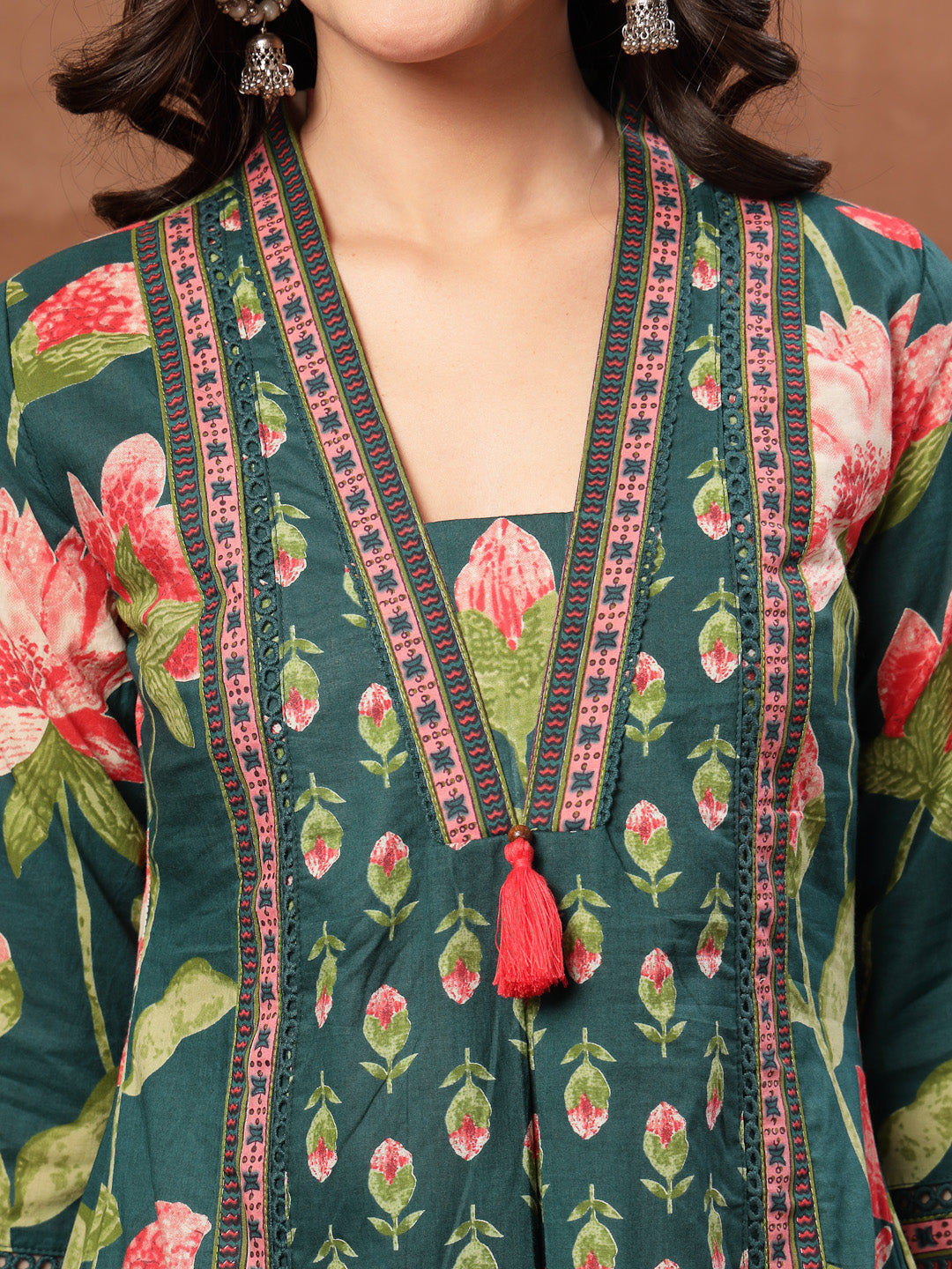 Flared Printed Cotton V-Neck Kurta Set With Dupatta