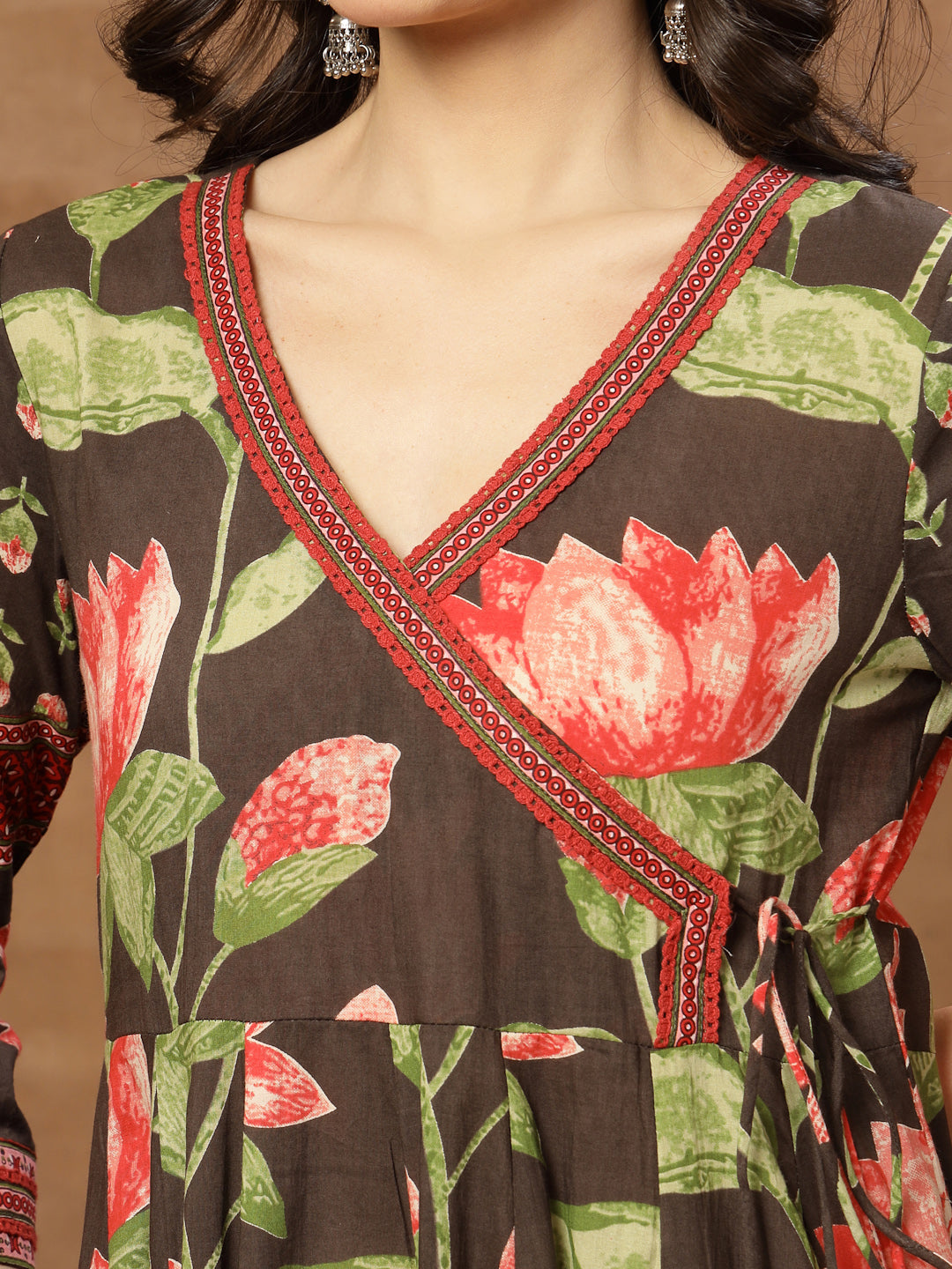 Flared Printed Cotton V-Neck Dress